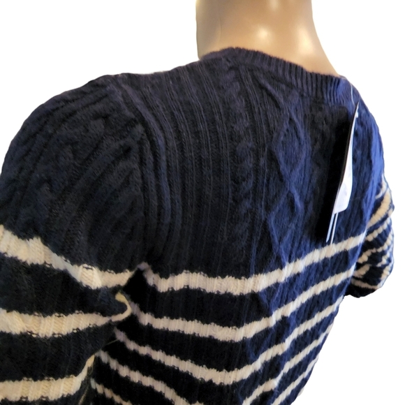 NWT Banana Republic Wool Cashmere Banana Sweater Peplum Hem Navy White Size SP - Picture 2 of 16